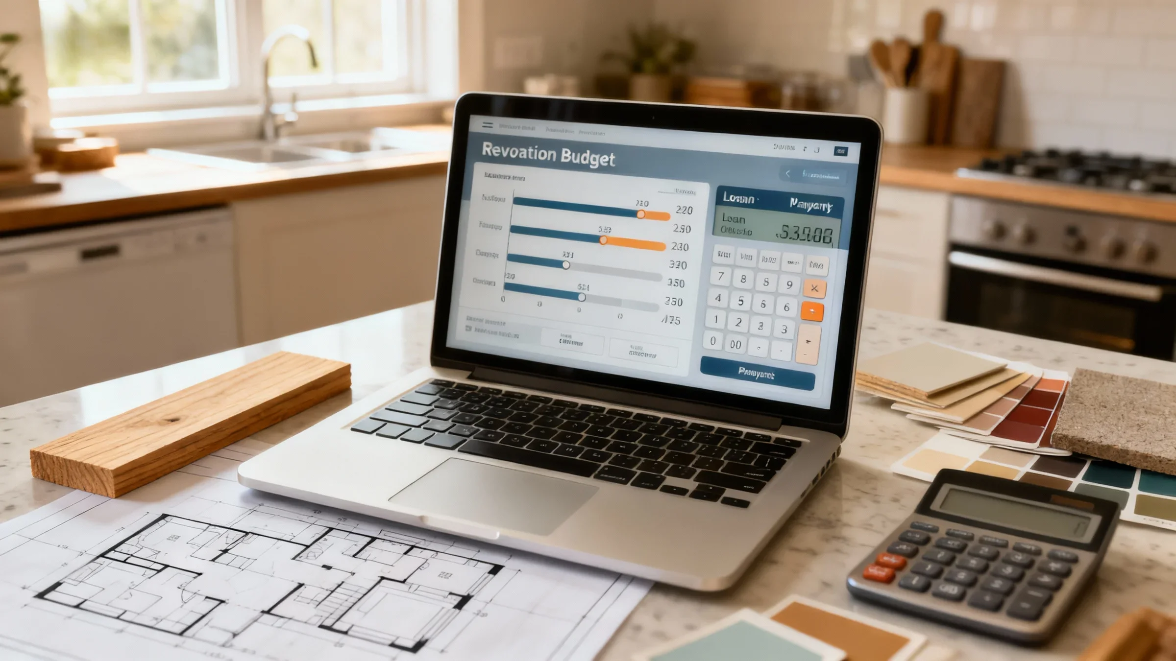 Homeowner reviewing loan calculator results on a laptop